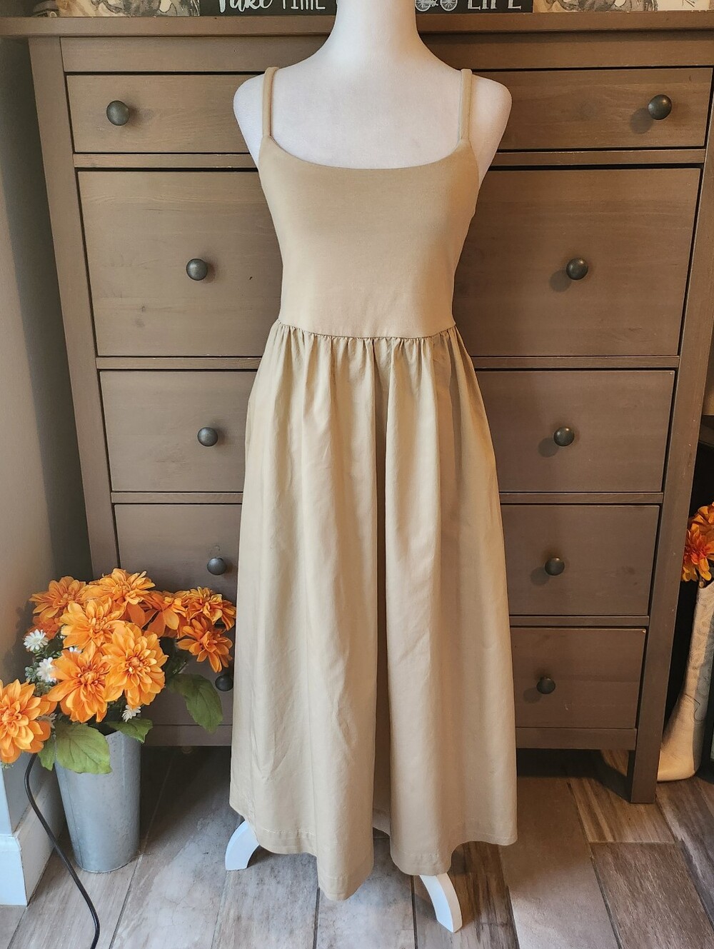 Beige Mom Core Maxi Dress